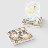 可愛いオーストラリアのシェパード絵画ヴィンテージ ストーンコースター (横)