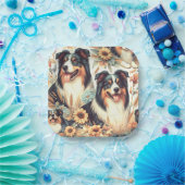 可愛いオーストラリアのシェパード絵画ヴィンテージ ペーパープレート (パーティー)