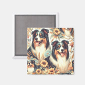 可愛いオーストラリアのシェパード絵画ヴィンテージ マグネット (正面/裏面)