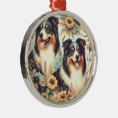 可愛いオーストラリアのシェパード絵画ヴィンテージ メタルオーナメント (右)