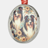 可愛いオーストラリアのシェパード絵画ヴィンテージ メタルオーナメント (左)