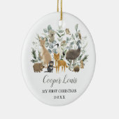 可愛いオーストラリアの動物の緑のベビー第1クリスマス セラミックオーナメント (右)