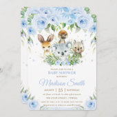 可愛いオーストラリアの動物青いフローラ赤ちゃんシャワー 招待状 (正面/裏面)