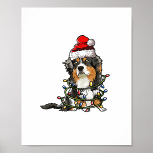 可愛いオーストラリアの羊飼いサンタ・クリスマスツリー ポスター