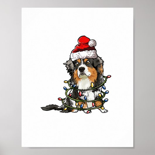 可愛いオーストラリアの羊飼いサンタ・クリスマスツリー ポスター (正面)