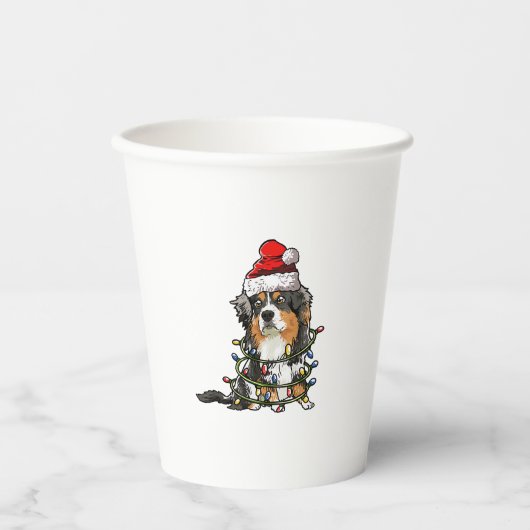 可愛いオーストラリアの羊飼いサンタ・クリスマスツリー 紙コップ (正面)