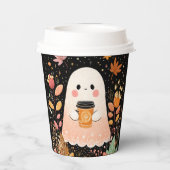可愛いオータムゴーストとパンプキンコーヒー - 居心地の良い秋 紙コップ (裏面)