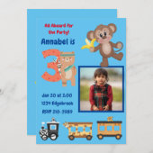 可愛いオールアボードジャングルテーマ3歳の誕生日パーティーI 招待状 (正面/裏面)