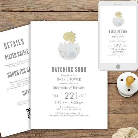 可愛いオールインワン孵化すぐ恐竜の赤ちゃんシャワー 招待状