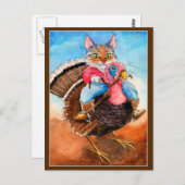 可愛いカウボーイキャット乗り七面鳥はがき ポストカード (正面/裏面)