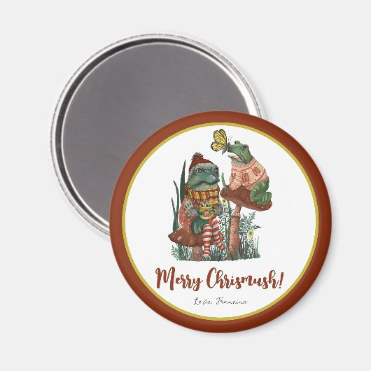 可愛いカエルとヒキガエルメリーのクリスマスマグネ マグネット (正面/裏面)