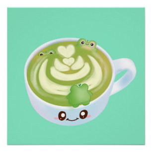 可愛いカエルの熱い抹茶ラテ ポスター