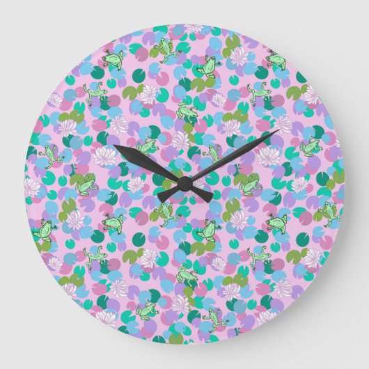 可愛いカエルはピンクの背景と大きな時計をアート ラージ壁時計 (正面)