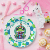 可愛いカエルをテーマにした少年の誕生日少年の写真 ペーパープレート (パーティー)