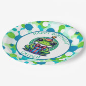 可愛いカエルをテーマにした少年の誕生日少年の写真 ペーパープレート (アングル)