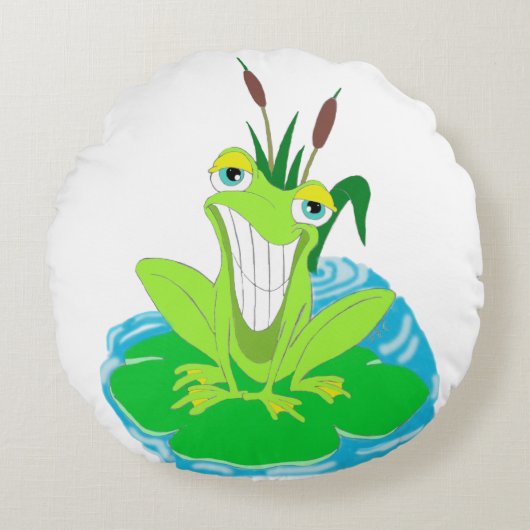 可愛いカエル丸い枕 ラウンドクッション (正面)