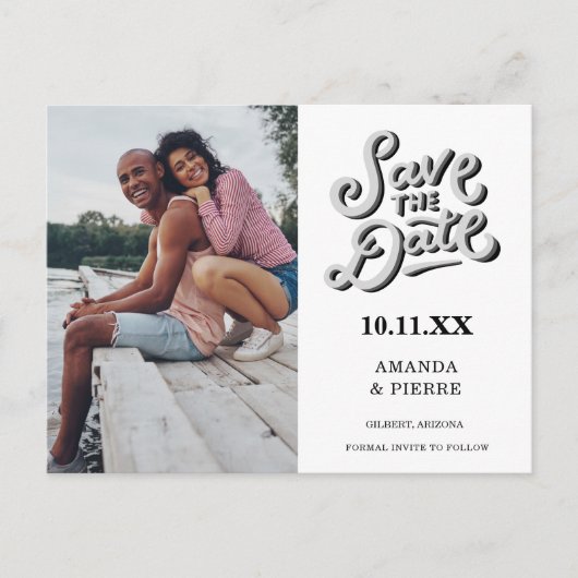 可愛いカジュアル写真結婚式のデートを保存 案内ポストカード (正面)