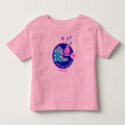 可愛いカスタマイズおもしろい可能な小さなピンクの少女のモンスター トドラーTシャツ (正面)