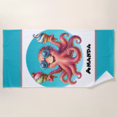 可愛いカスタマイズ可能なタコアイスクリーム ビーチタオル (正面)
