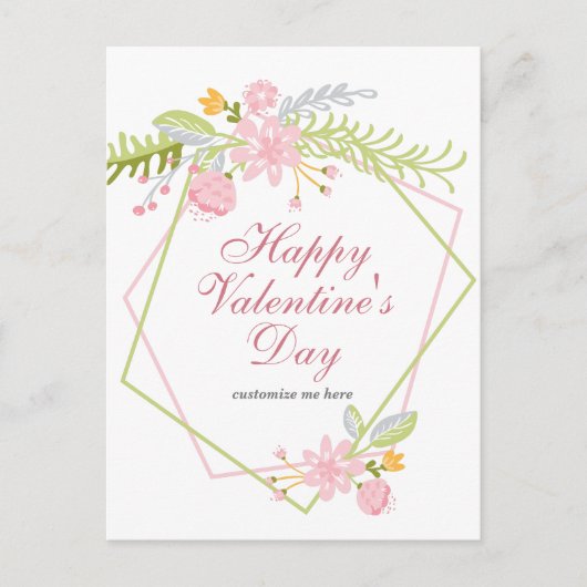 可愛いカスタマイズ可能なハッピーバレンタインデーピンクフローラ ポストカード (正面)