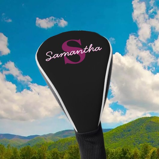 可愛いカスタマイズ可能なピンクと黒のモノグラムスクリプト ゴルフヘッドカバー