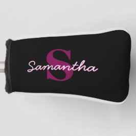 可愛いカスタマイズ可能なピンクと黒のモノグラムスクリプト ゴルフヘッドカバー