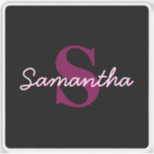 可愛いカスタマイズ可能なピンクと黒のモノグラムスクリプト シール (正面)