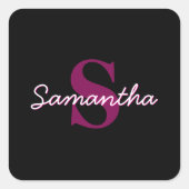 可愛いカスタマイズ可能なピンクと黒のモノグラムスクリプト スクエアシール (正面)