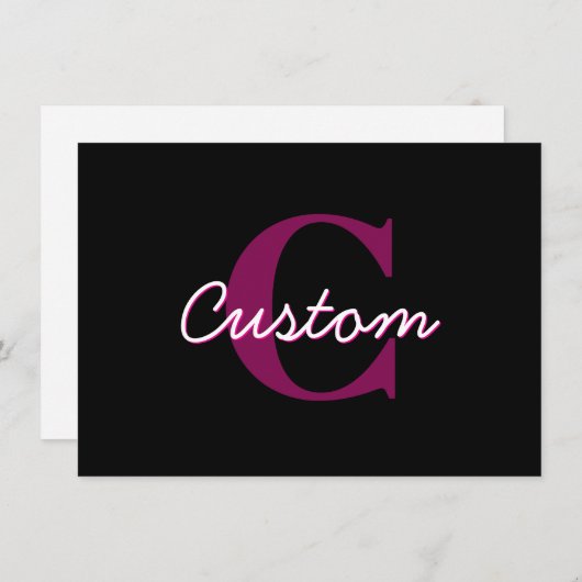 可愛いカスタマイズ可能なピンクと黒のモノグラムスクリプト ノートカード (正面/裏面)