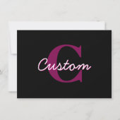 可愛いカスタマイズ可能なピンクと黒のモノグラムスクリプト ノートカード (正面)