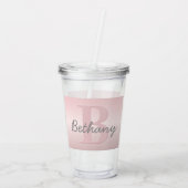 可愛いカスタマイズ可能なピンクのモノグラム&あなたの名前スクリプト アクリルタンブラー (裏面)