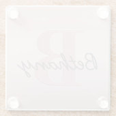 可愛いカスタマイズ可能なピンクのモノグラム&あなたの名前スクリプト ガラスコースター (裏面)