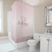 可愛いカスタマイズ可能なピンクのモノグラム&あなたの名前スクリプト シャワーカーテン (インサイチュ)