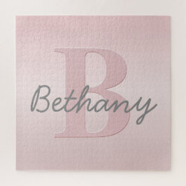 可愛いカスタマイズ可能なピンクのモノグラム&あなたの名前スクリプト ジグソーパズル