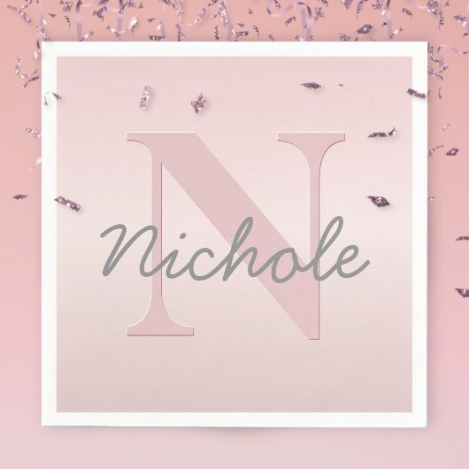可愛いカスタマイズ可能なピンクのモノグラム&あなたの名前スクリプト スタンダードカクテルナプキン