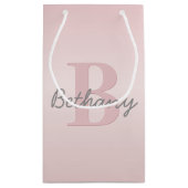 可愛いカスタマイズ可能なピンクのモノグラム&あなたの名前スクリプト スモールペーパーバッグ (裏面)