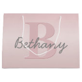 可愛いカスタマイズ可能なピンクのモノグラム&あなたの名前スクリプト ラージペーパーバッグ (正面)