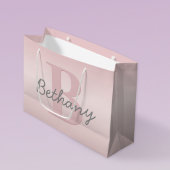 可愛いカスタマイズ可能なピンクのモノグラム&あなたの名前スクリプト ラージペーパーバッグ