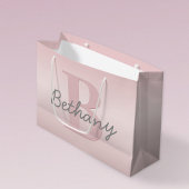 可愛いカスタマイズ可能なピンクのモノグラム&あなたの名前スクリプト ラージペーパーバッグ