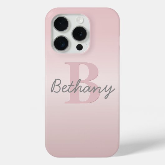 可愛いカスタマイズ可能なピンクのモノグラム&あなたの名前スクリプト Case-Mate iPhoneケース (裏面)
