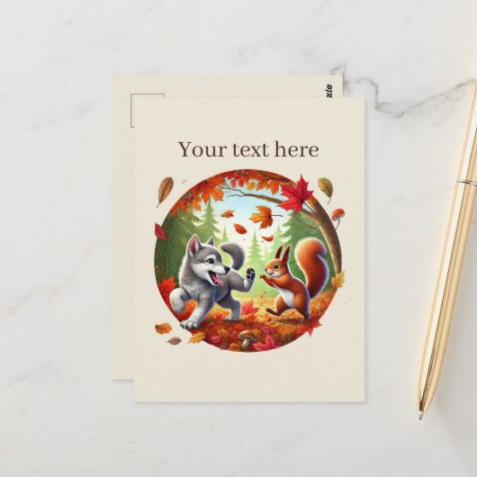 可愛いカスタマイズ可能な動物愛好家秋 ポストカード (正面/裏面インサイチュ)
