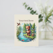 可愛いカスタマイズ可能な魚釣りクマ ポストカード (スタンド正面)