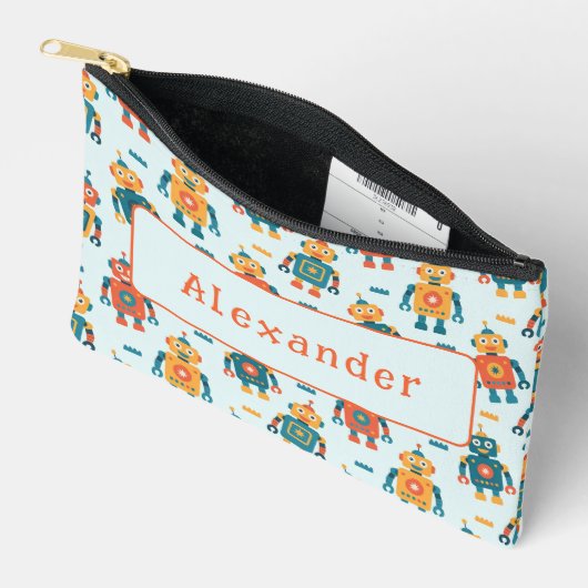 可愛いカスタマイズ可能ロボットプリント アクセサリーポーチ (見開き)