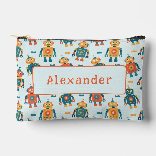 可愛いカスタマイズ可能ロボットプリント アクセサリーポーチ (正面)
