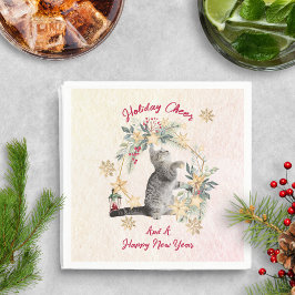 可愛いカスタムおもしろいネコ雪片グリーンクリスマス スタンダードカクテルナプキン