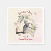 可愛いカスタムおもしろいネコ雪片グリーンクリスマス スタンダードカクテルナプキン (正面)