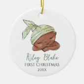 可愛いカスタムアフリカ系アメリカ人ベビー初めてのクリスマス セラミックオーナメント (正面)