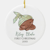 可愛いカスタムアフリカ系アメリカ人ベビー初めてのクリスマス セラミックオーナメント (裏面)