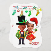 可愛いカスタムクリスマス風刺画 招待状 (正面/裏面)