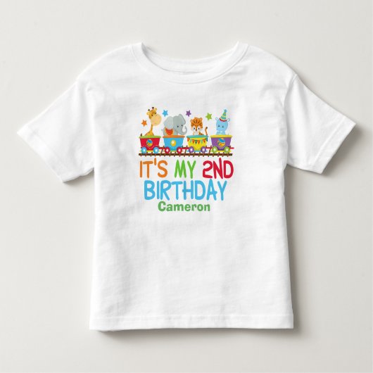 可愛いカスタムサーカス動物トレイン2nd誕生日 トドラーTシャツ (正面)